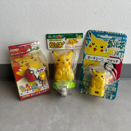 JapanExclusive_vintage_Pokémon / 1998 Pikachu Keychain Watch & 2002 Pikachu Bicycle Bell