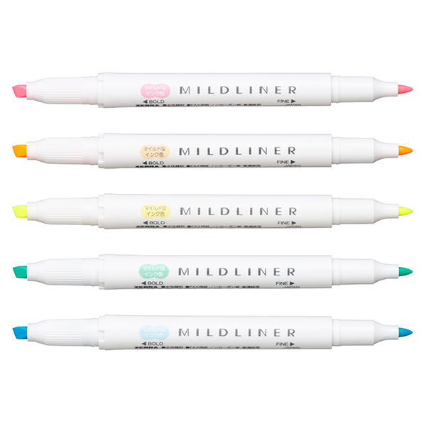 Mildliner Highlighter / Soft Fluorescent Colors - 5-Color Set