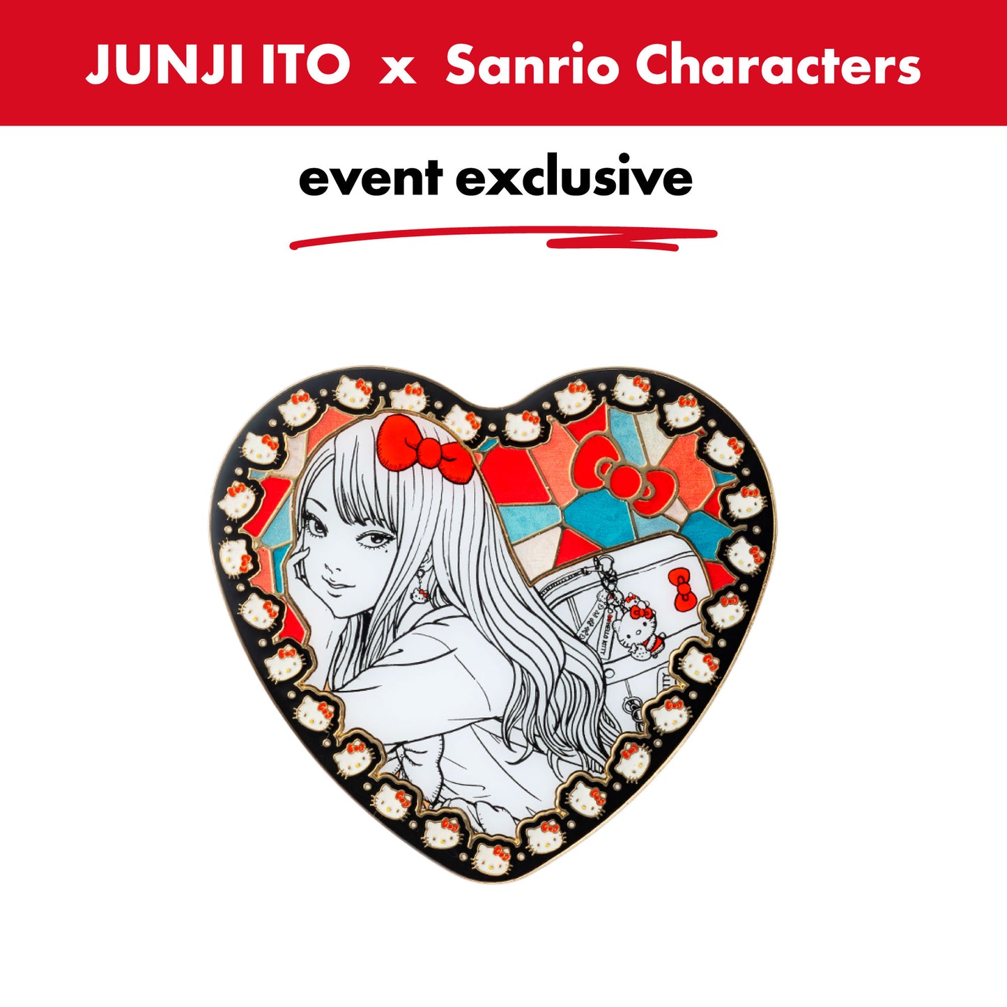 Japan_Junji-ItoxSanrioCharacters-Metal-Heart-Badge-GalTomiexHelloKitty