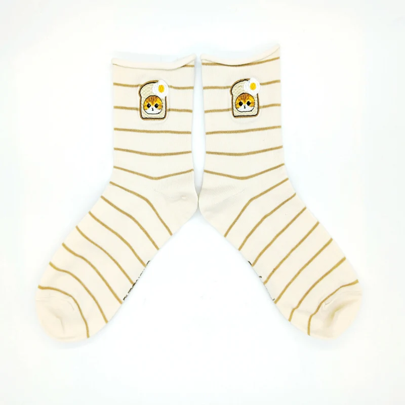 mofusand / Crew socks - Pan Nyan Embroidery Ivory