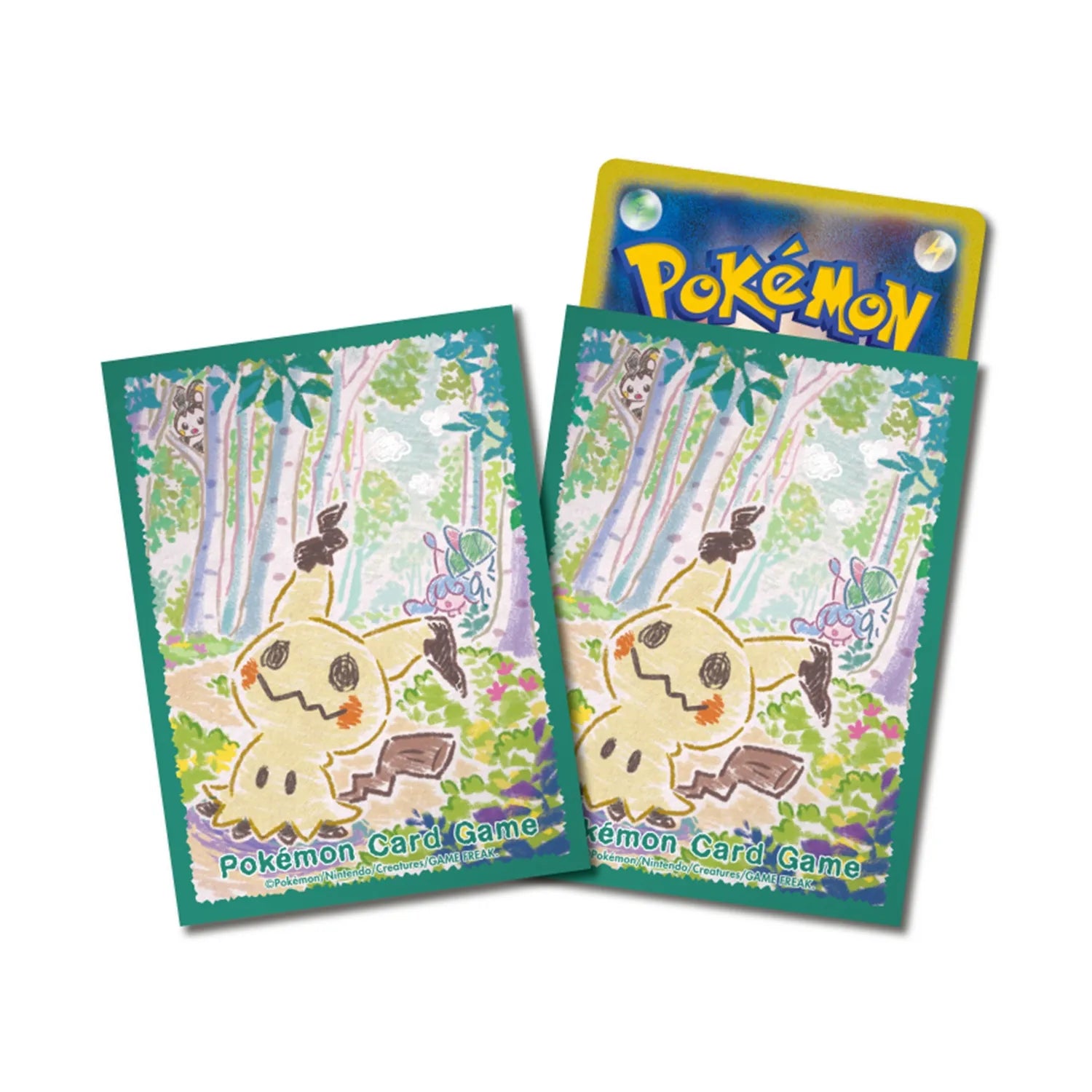 pokemon trading card sleeves Pokémon Trading Card Game Card Sleeves Crayon Mimikyu Green Mimikyu Ralts Hatenna Emolga