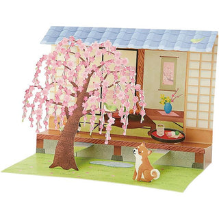 3D Postcard / Cherry blossoms and a Shiba Inu in the garden