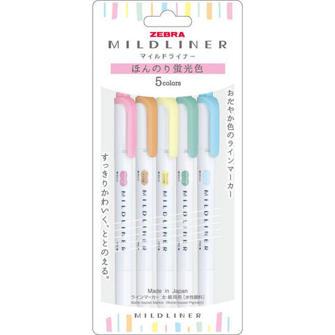 Mildliner Highlighter / Soft Fluorescent Colors - 5-Color Set
