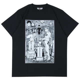 Junji Ito / Original Illustration T-Shirt – Black (Tomie, Souichi, Bishonen, Gyaron, Hanging Balloons)