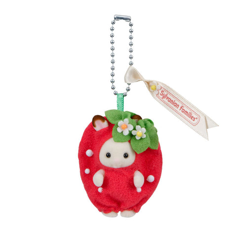 Sylvanian Families / Chocolate Rabbit Baby Keychain – Strawberry – Japan Original