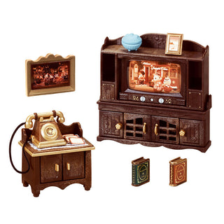 Sylvanian Families / Classic Brown TV & Telephone Stand Set – Japan Original