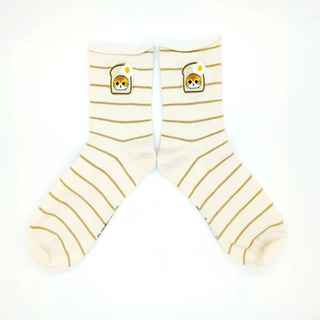 mofusand / Crew socks - Pan Nyan Embroidery Ivory