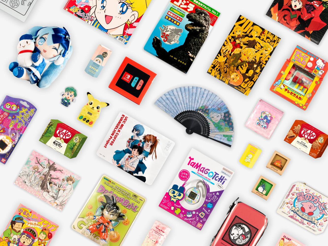 A photo showing many Otaku Pop Mall products lined up