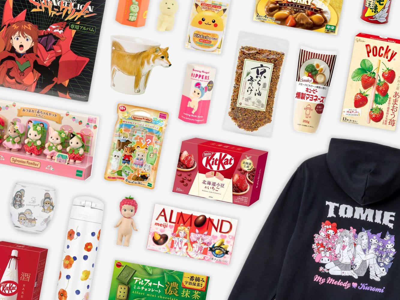 A photo showing many Otaku Pop Mall products lined up